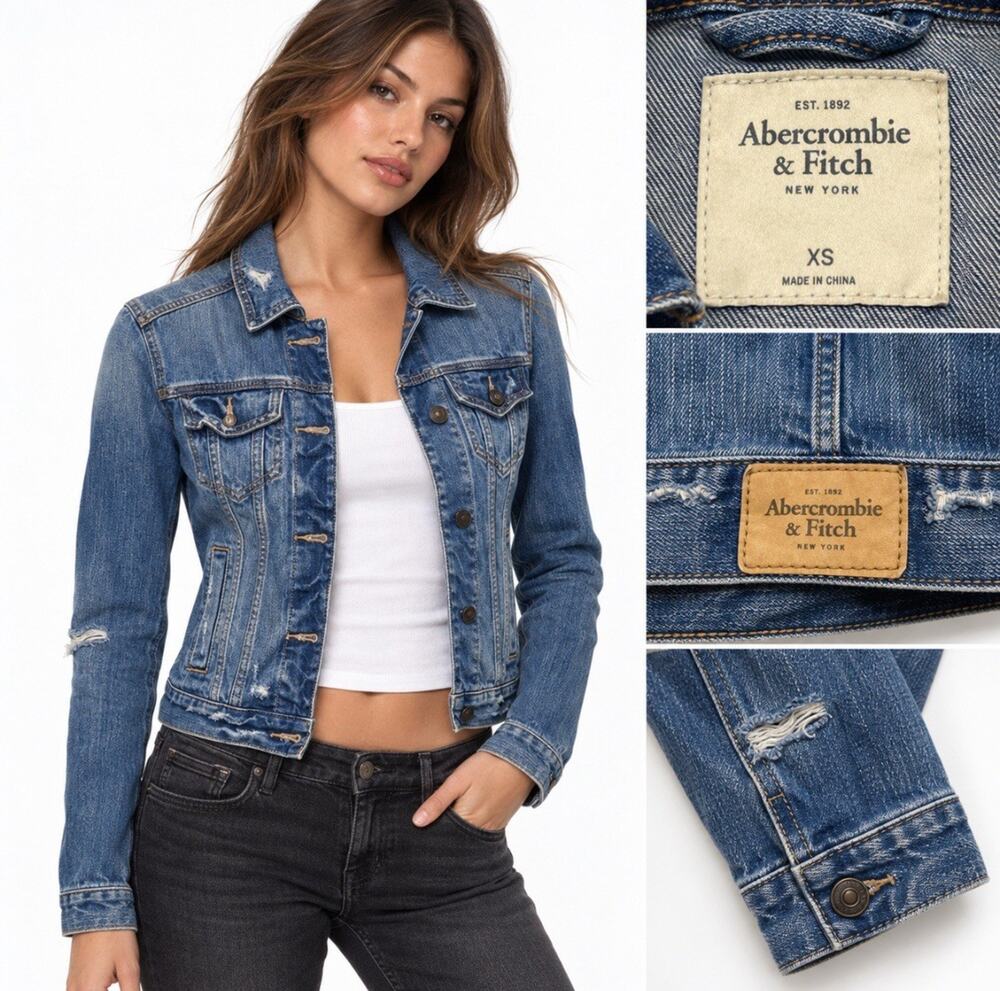 Y2K Indie Sleaze Abercrombie & Fitch Distressed Denim Jacket XS Medium Wash 00s